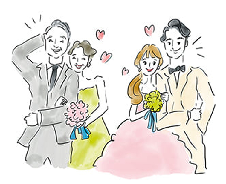 両親と一緒に行う結婚式のイラスト
